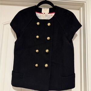 Kate Spade Wool Short Sleeve Jacket, Black with Gold Buttons, Women’s Sz 6